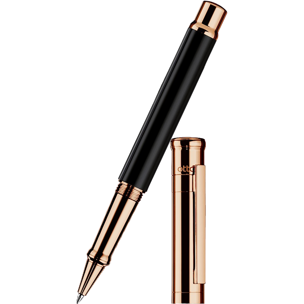 Otto Hutt Design 4 Rollerball Pen - Black - Rose Gold Trim-Pen Boutique Ltd