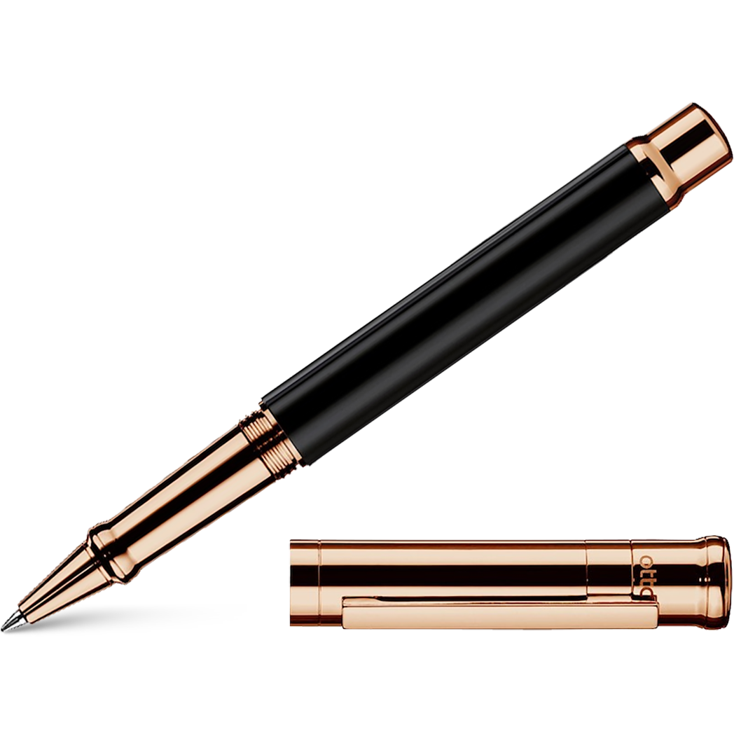 Otto Hutt Design 4 Rollerball Pen - Black - Rose Gold Trim-Pen Boutique Ltd