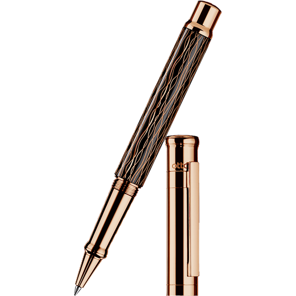Otto Hutt Design 4 Rollerball Pen - Black Wave - Rose Gold Trim-Pen Boutique Ltd