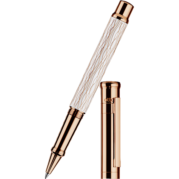 Otto Hutt Design 4 Rollerball Pen - White Wave - Rose Gold Trim-Pen Boutique Ltd