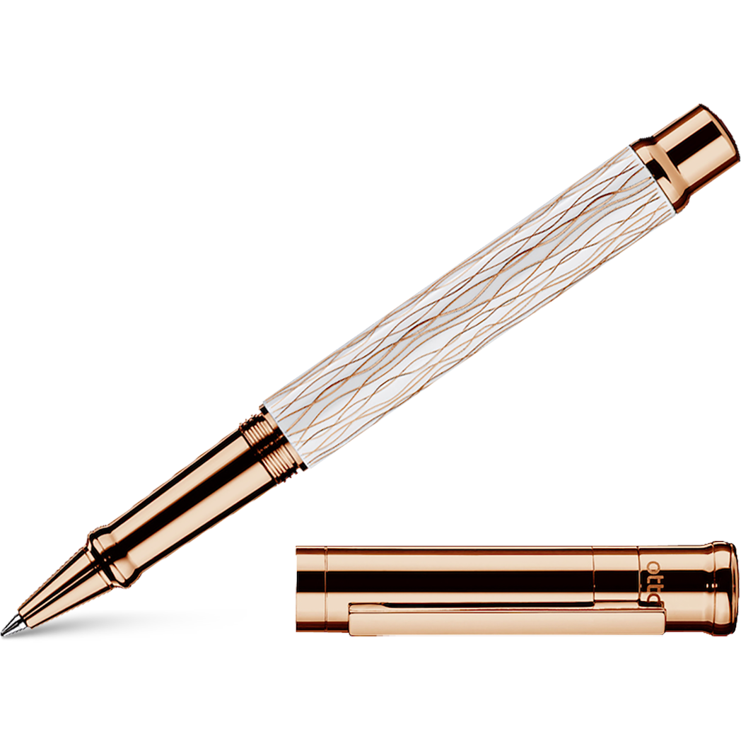 Otto Hutt Design 4 Rollerball Pen - White Wave - Rose Gold Trim-Pen Boutique Ltd