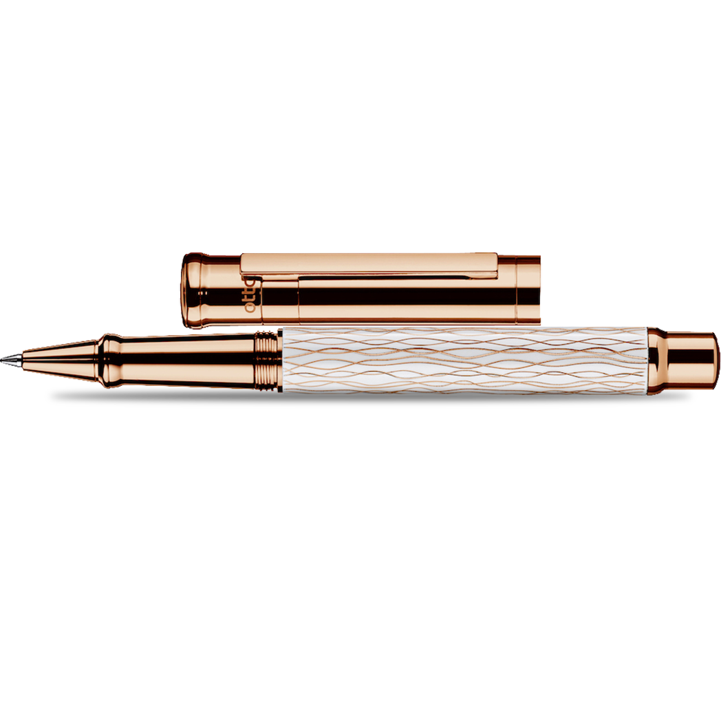 Otto Hutt Design 4 Rollerball Pen - White Wave - Rose Gold Trim-Pen Boutique Ltd