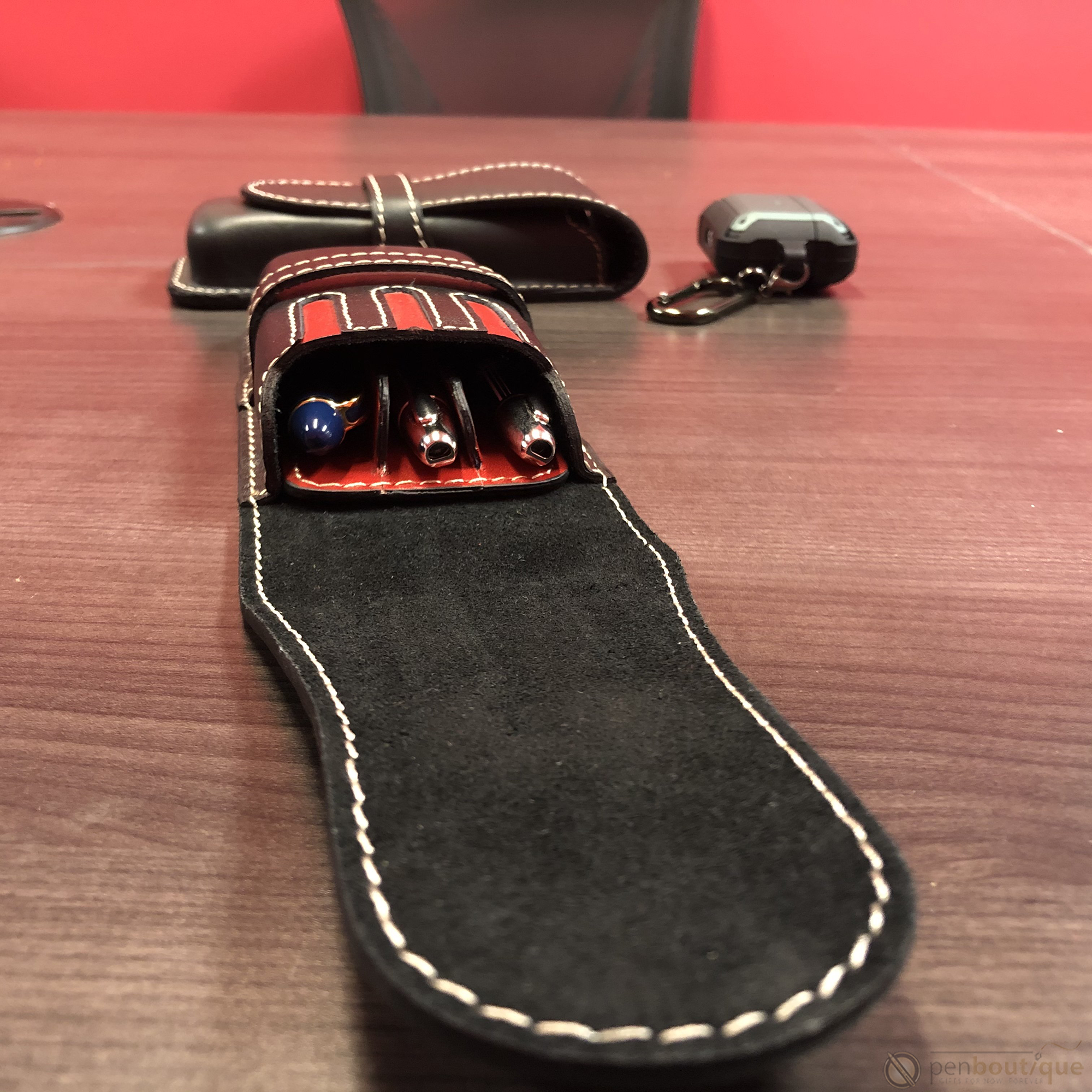 Pen Boutique Yak Leather Triple Pen Holder - Black/Red insert-Pen Boutique Ltd