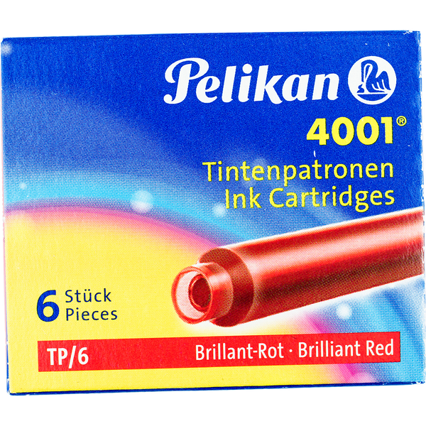 Pelikan 4001 TP6 Short Ink Cartridges - Brilliant Red - Standard International-Pen Boutique Ltd