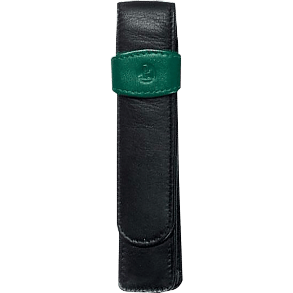 Pelikan Pen Case - TG12 Leather - Black/Green (1 Pen Slot) - Pen Boutique Ltd