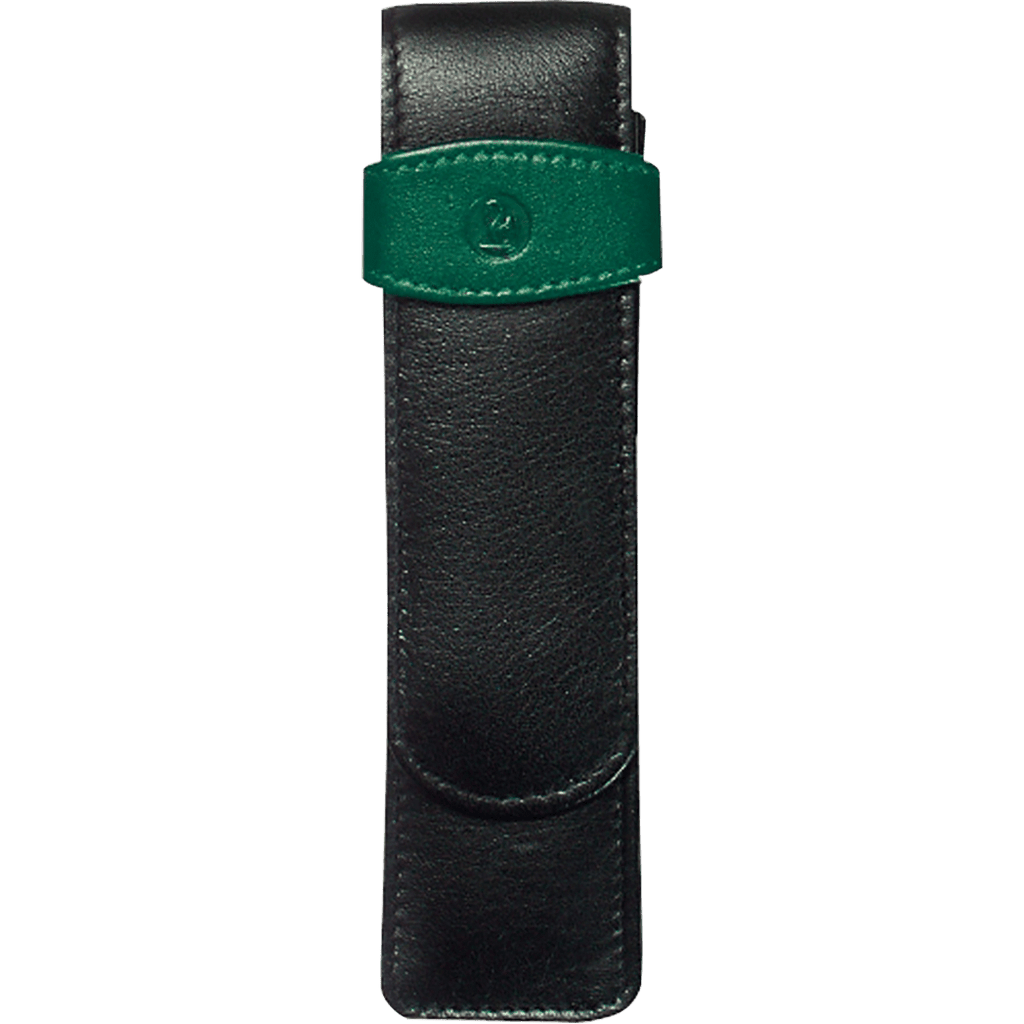 Pelikan Pen Case - TG22 Leather - Black/Green (2 Pen Slot) - Pen Boutique Ltd