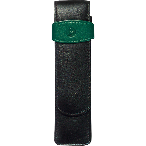 Pelikan Pen Case - TG22 Leather - Black/Green (2 Pen Slot)-Pen Boutique Ltd
