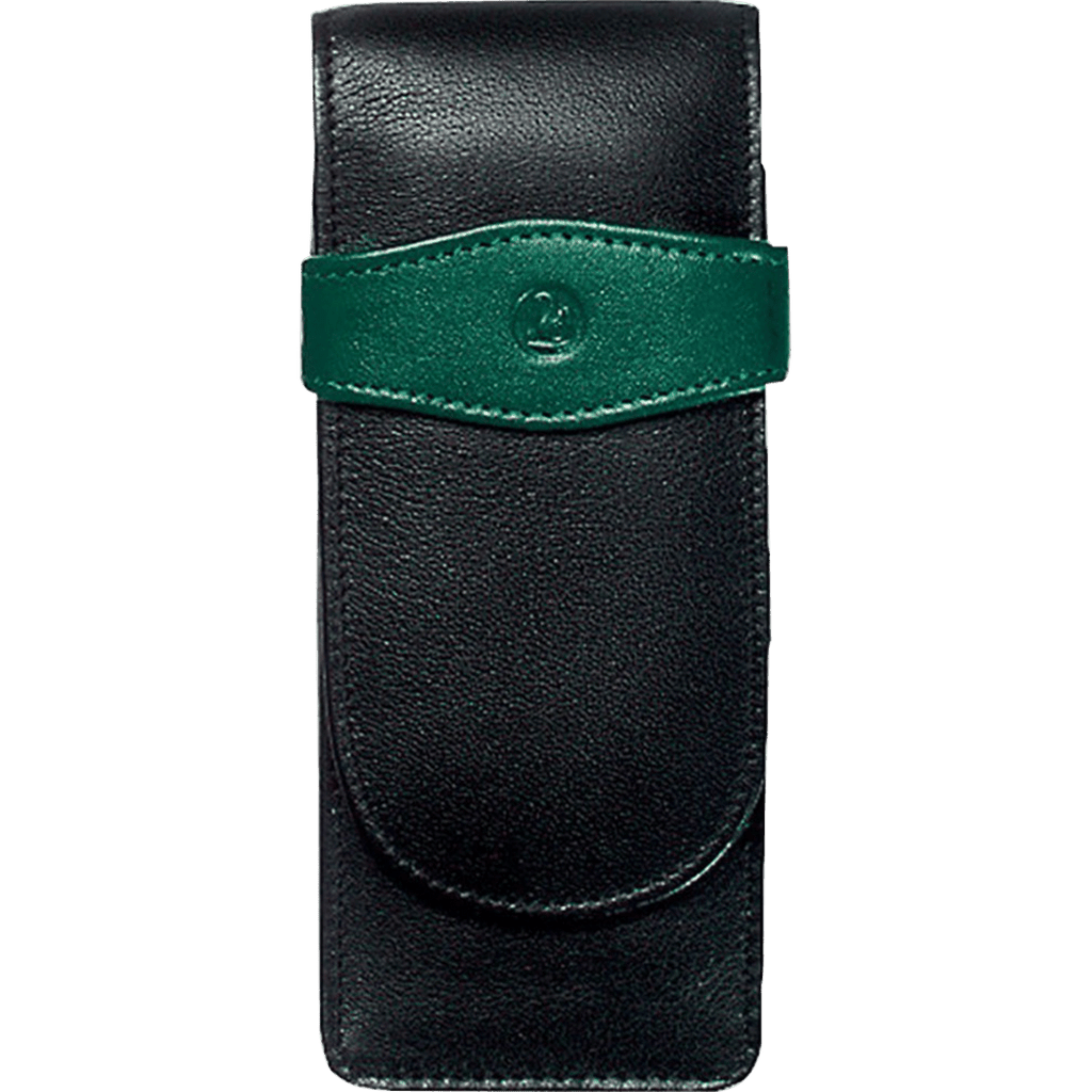 Pelikan Pen Case - TG32 Leather - Black/Green (3 Pen Slot) - Pen Boutique Ltd