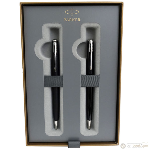 Parker Sonnet Black Lacquer & Matte Black Ballpoint Duo Gift Set - Chrome Trim-Pen Boutique Ltd