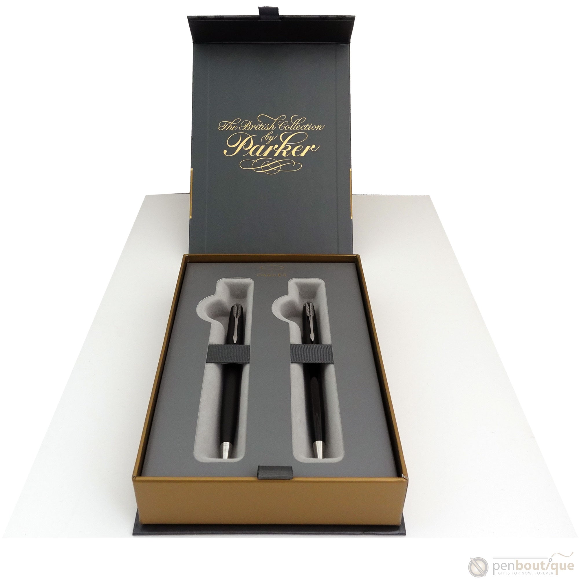 Parker Sonnet Black Lacquer & Matte Black Ballpoint Duo Gift Set - Chrome Trim-Pen Boutique Ltd