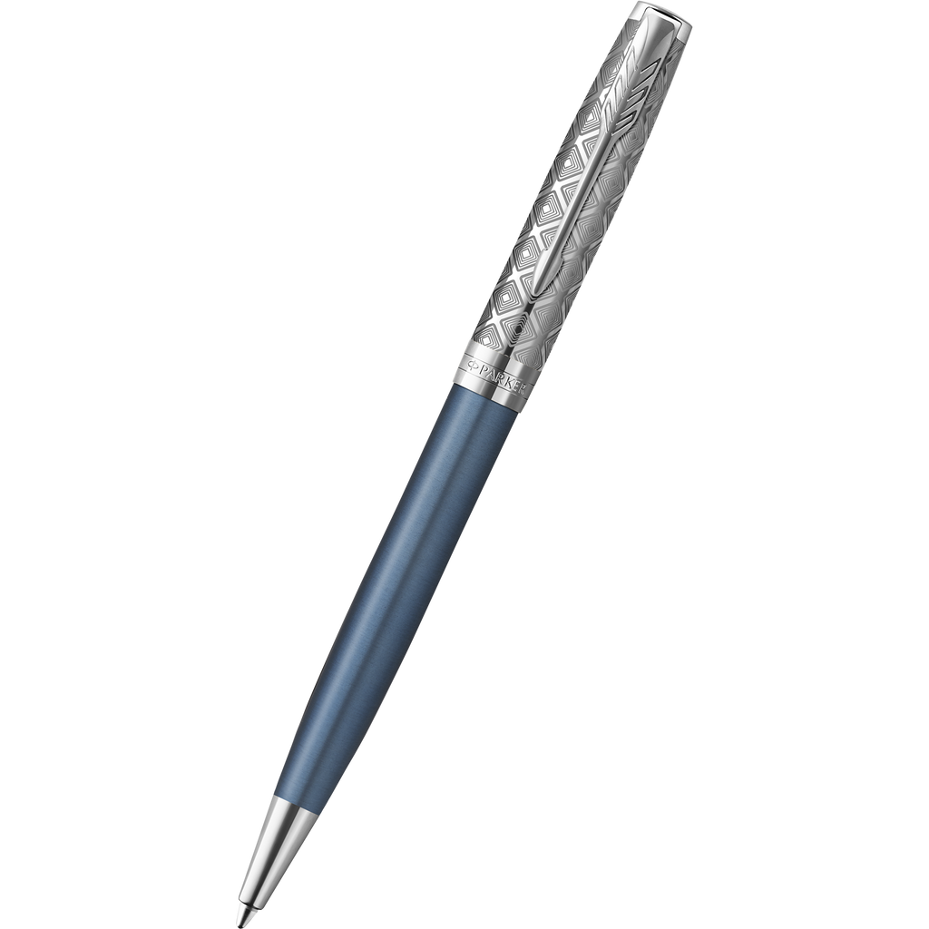 Parker Sonnet Premium Refresh Ballpoint Pen - Metal & Blue - Chrome Trim-Pen Boutique Ltd