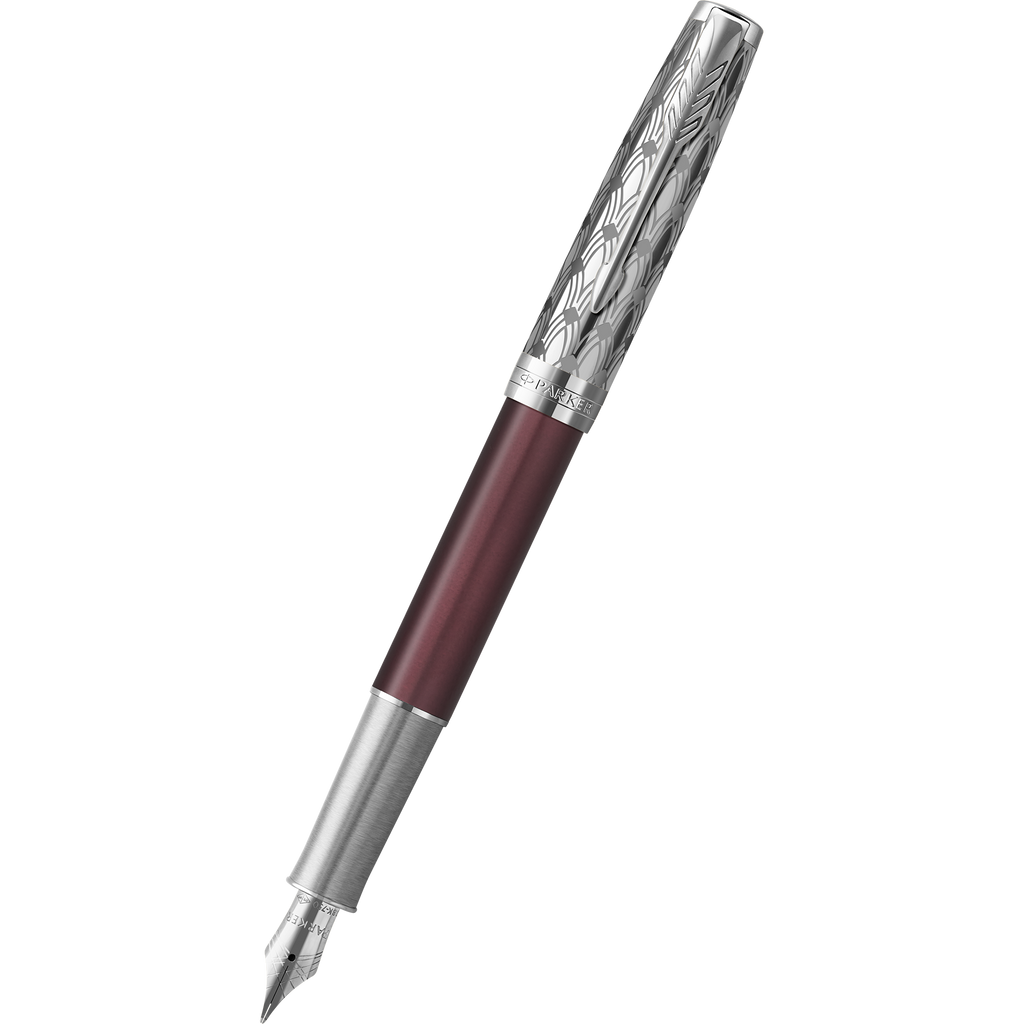 Parker Sonnet Premium Refresh Fountain Pen - Metal & Red - Chrome Trim-Pen Boutique Ltd