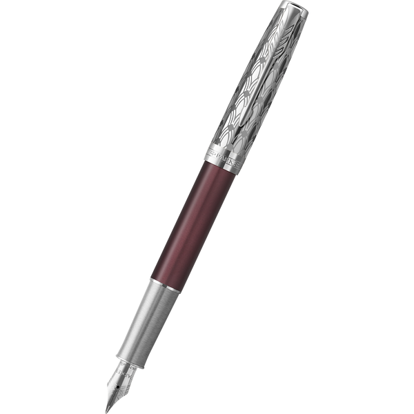 Parker Sonnet Premium Refresh Fountain Pen - Metal & Red - Chrome Trim-Pen Boutique Ltd