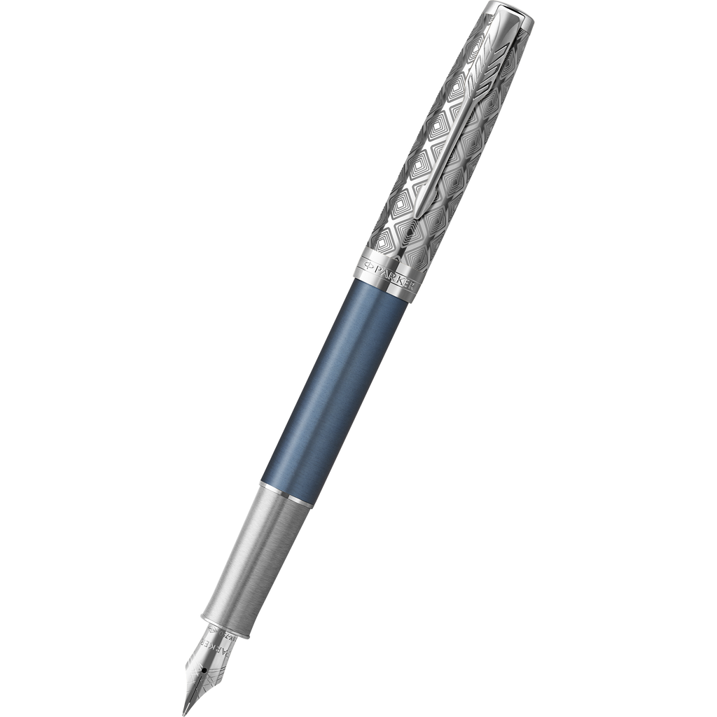 Parker Sonnet Premium Refresh Fountain Pen - Metal & Blue - Chrome Trim-Pen Boutique Ltd
