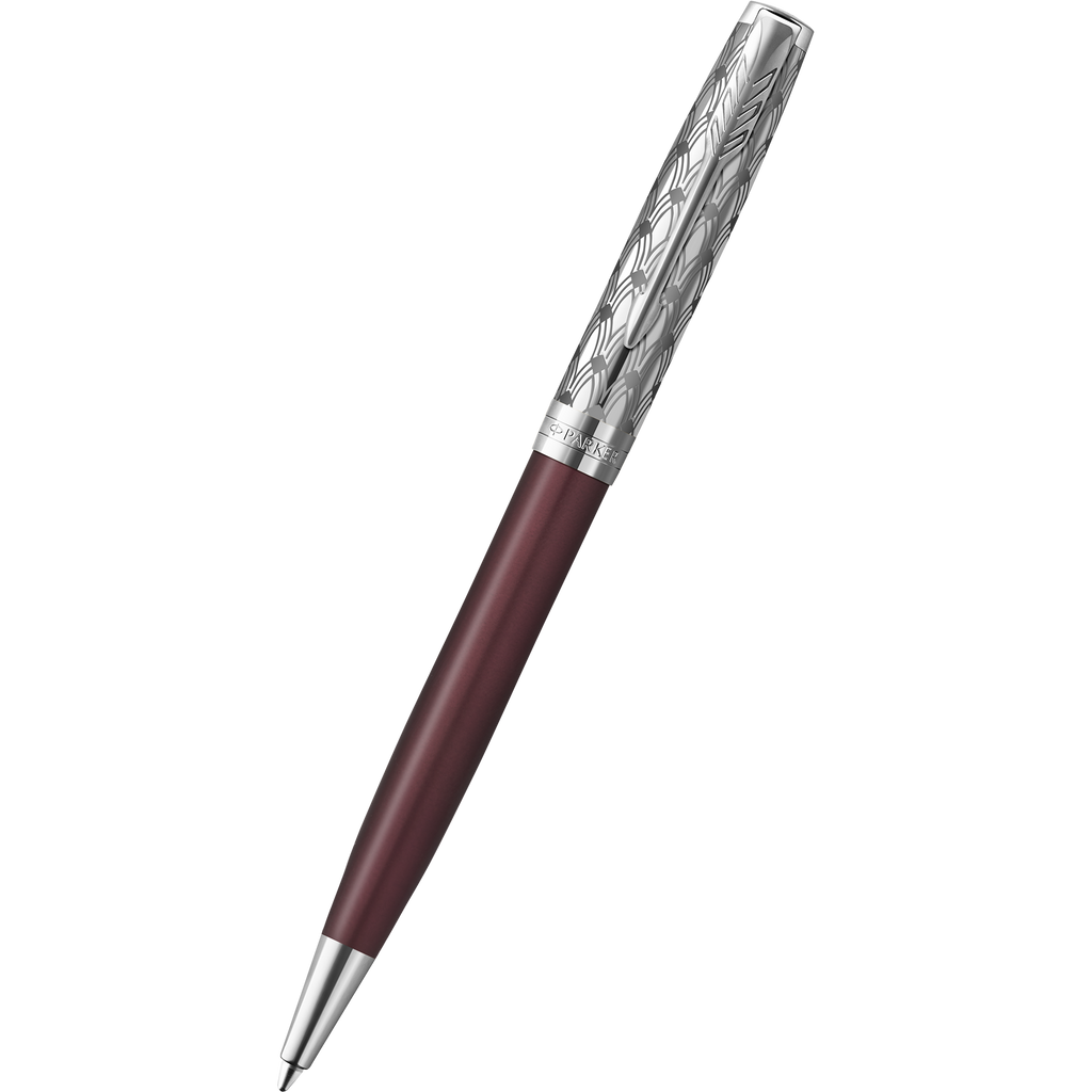 Parker Sonnet Premium Refresh Ballpoint Pen - Metal & Red - Chrome Trim-Pen Boutique Ltd