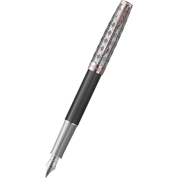 Parker Sonnet Premium Refresh Fountain Pen - Metal & Grey - Pink Gold Trim-Pen Boutique Ltd