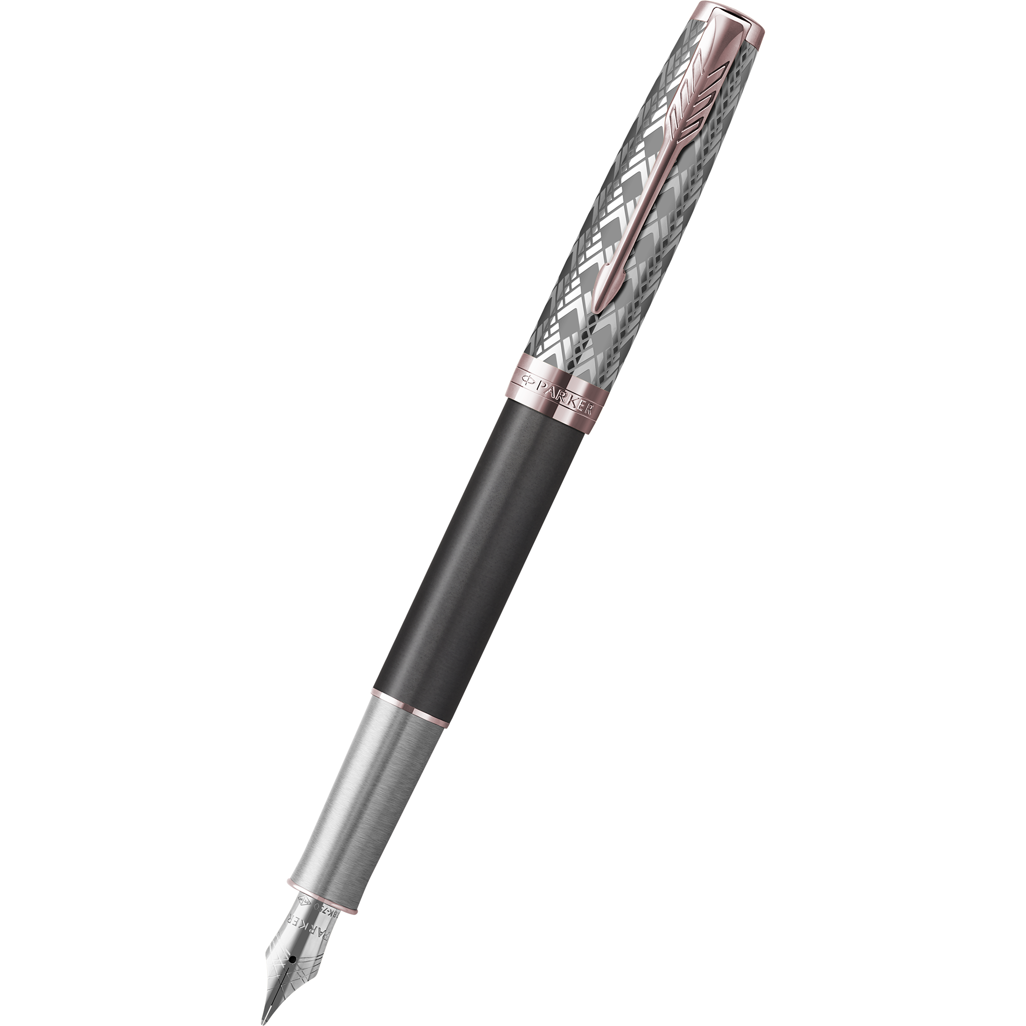 Parker Sonnet Premium Refresh Fountain Pen - Metal & Grey - Pink Gold Trim-Pen Boutique Ltd