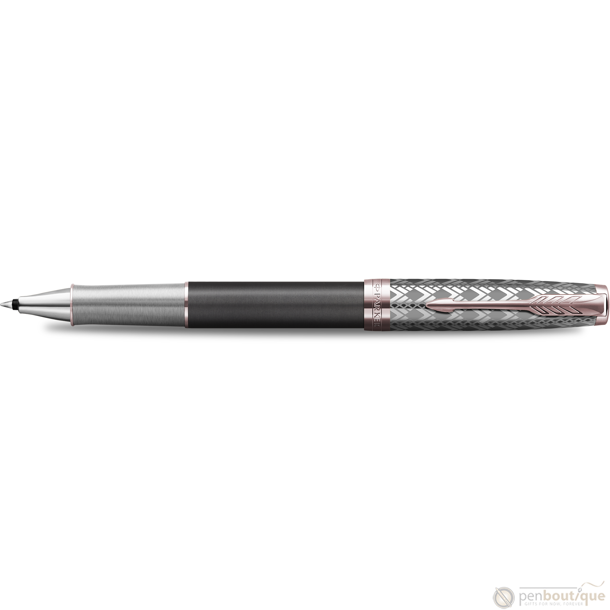 Parker Sonnet Premium Refresh Rollerball Pen - Metal & Grey - Pink Gold Trim-Pen Boutique Ltd