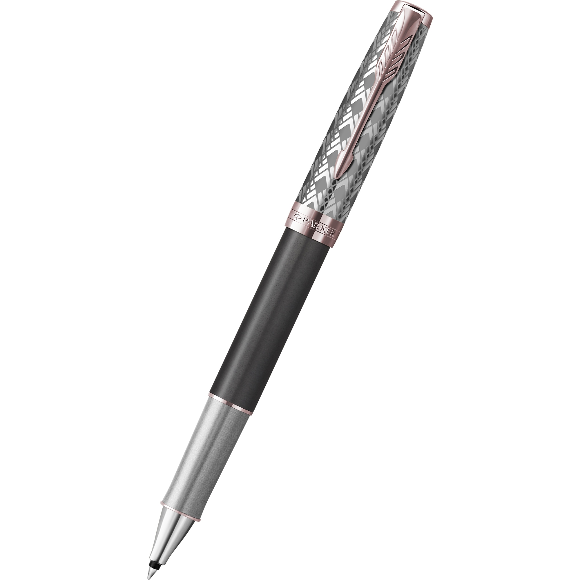 Parker Sonnet Premium Refresh Rollerball Pen - Metal & Grey - Pink Gold Trim-Pen Boutique Ltd
