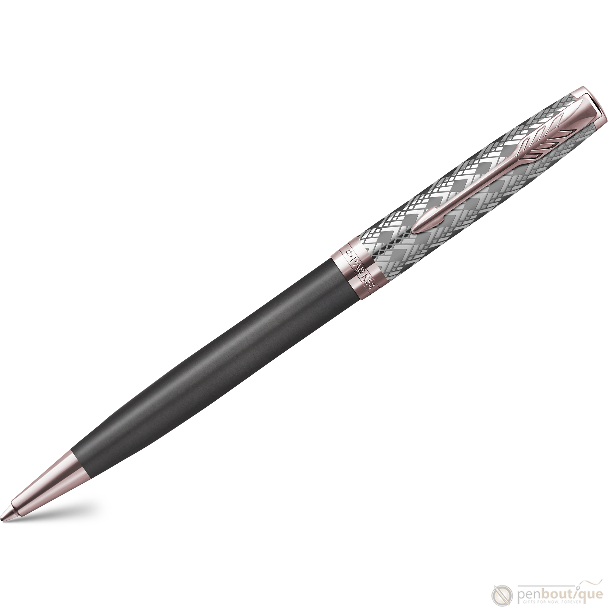 Parker Sonnet Premium Refresh Ballpoint Pen - Metal & Grey - Pink Gold Trim-Pen Boutique Ltd