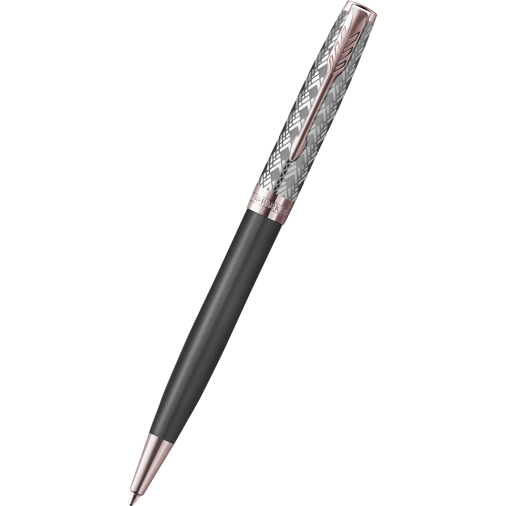Parker Sonnet Premium Refresh Ballpoint Pen - Metal & Grey - Pink Gold Trim-Pen Boutique Ltd