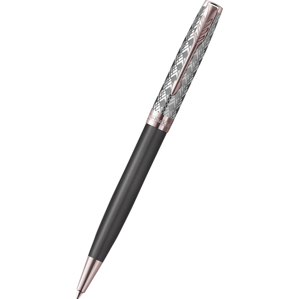 Parker Sonnet Premium Refresh Ballpoint Pen - Metal & Grey - Pink Gold Trim-Pen Boutique Ltd