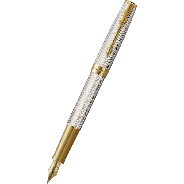 Parker Sonnet Premium Refresh Fountain Pen - Silver Mistral - Gold Trim-Pen Boutique Ltd