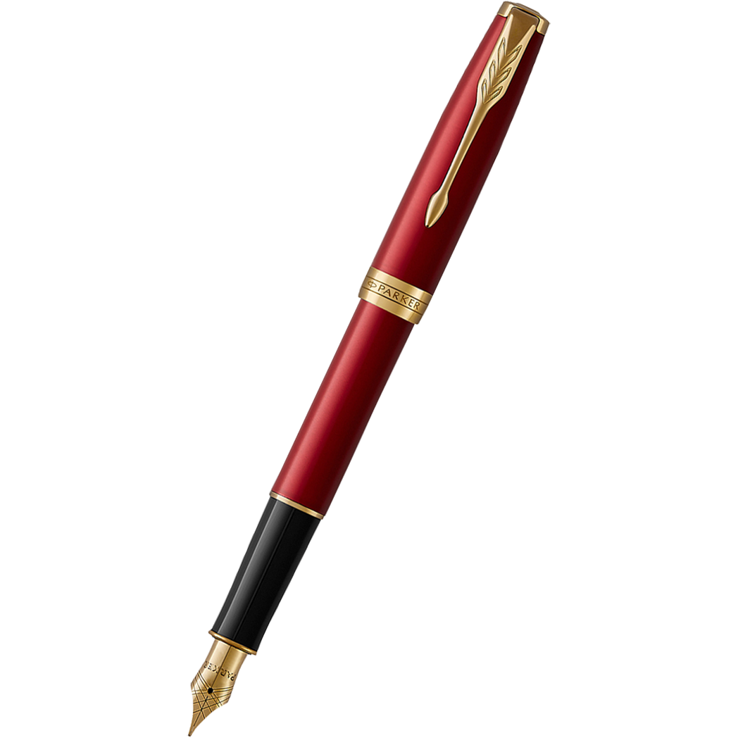 Parker Sonnet Red Lacquer with Gold Trim Fountain Pen-Pen Boutique Ltd