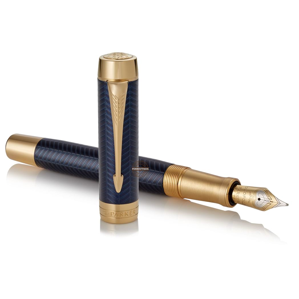 Parker Duofold Prestige Fountain Pen Centennial Gold Trim Blue Chevron-Pen Boutique Ltd