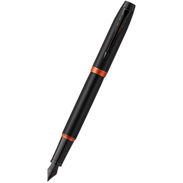 Parker IM Fountain Pen - Satin Black - Flame Orange Ring-Pen Boutique Ltd