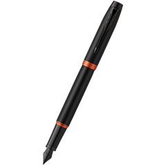 Parker IM Fountain Pen - Satin Black - Flame Orange Ring-Pen Boutique Ltd