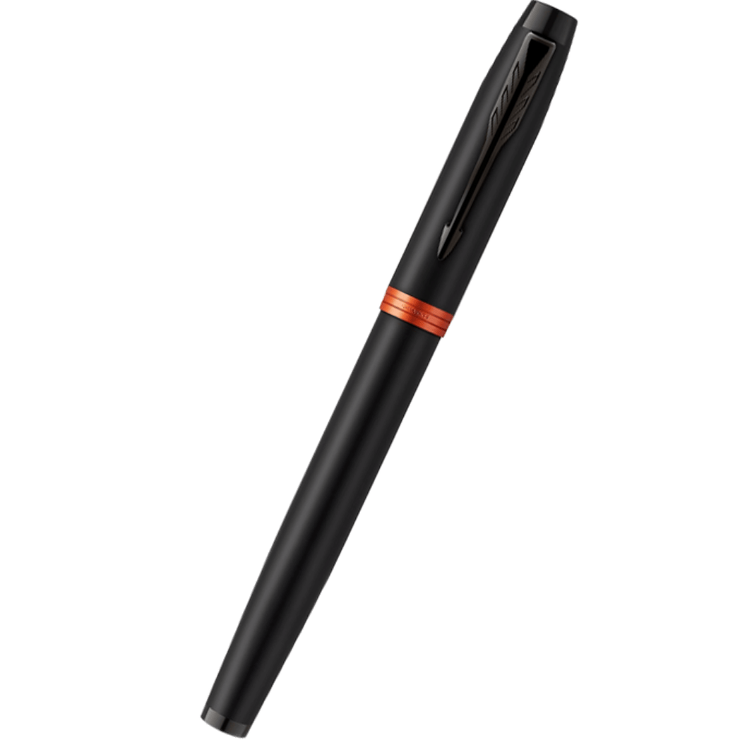 Parker IM Fountain Pen - Satin Black - Flame Orange Ring-Pen Boutique Ltd