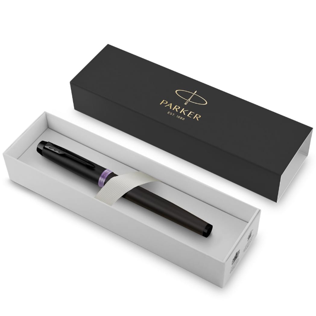 Parker IM Fountain Pen - Satin Black - Amethyst Purple Ring-Pen Boutique Ltd