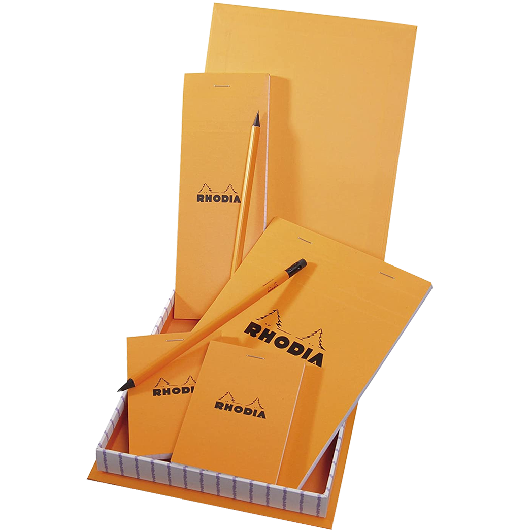 Rhodia Box Essential Orange(4 Punched Pads + 2 Pencils)-Pen Boutique Ltd