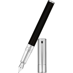 S T Dupont D-Initial Fountain Pen - Chrome Trim - Noir-Pen Boutique Ltd