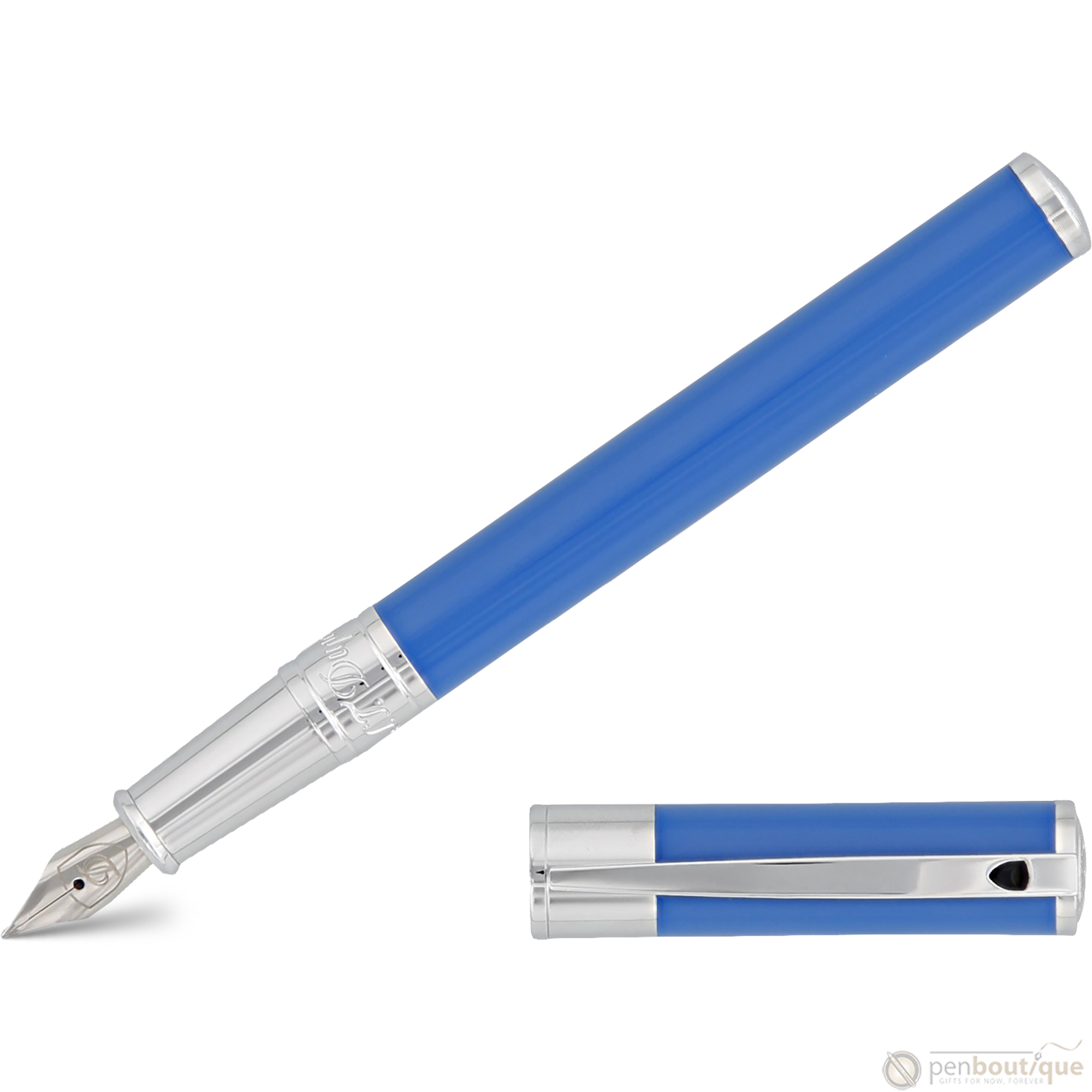 S T Dupont D-Initial Fountain Pen - Electric Blue-Pen Boutique Ltd