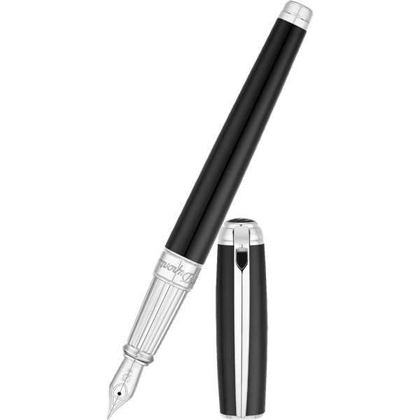 S T Dupont Line D Fountain Pen - Palladium - Black-Pen Boutique Ltd
