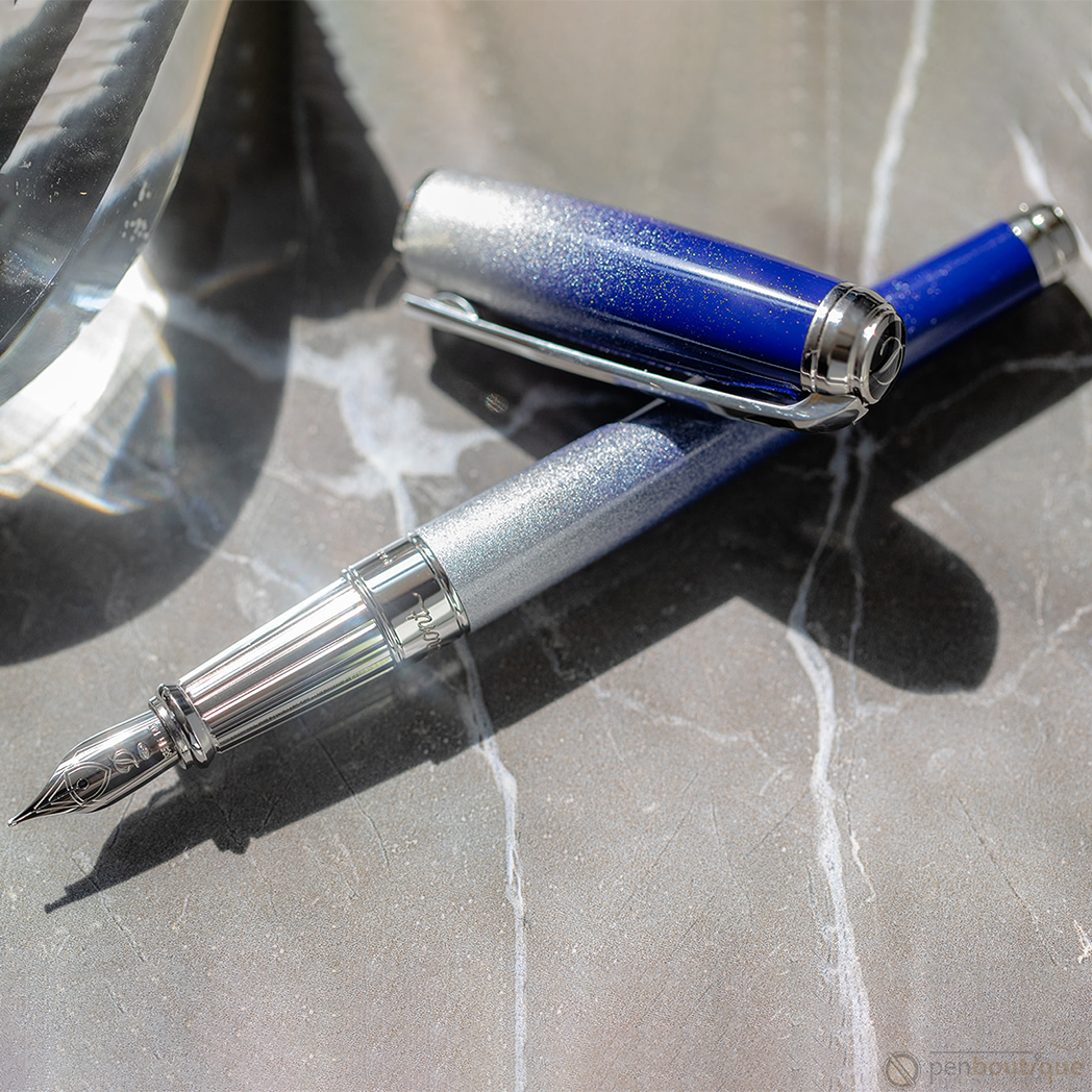 S T Dupont Line D Fountain Pen - Starburst Blue - Palladium Trim (USA Exclusive Edition)-Pen Boutique Ltd