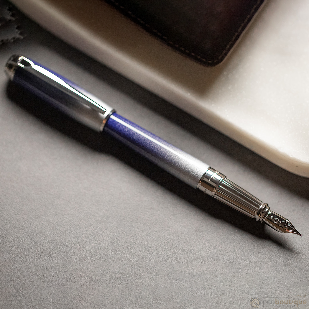 S T Dupont Line D Fountain Pen - Starburst Blue - Palladium Trim (USA Exclusive Edition)-Pen Boutique Ltd