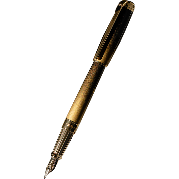 S T Dupont Line D Fountain Pen - Sunburst Black - Yellow Gold Trim (USA Exclusive Edition)-Pen Boutique Ltd