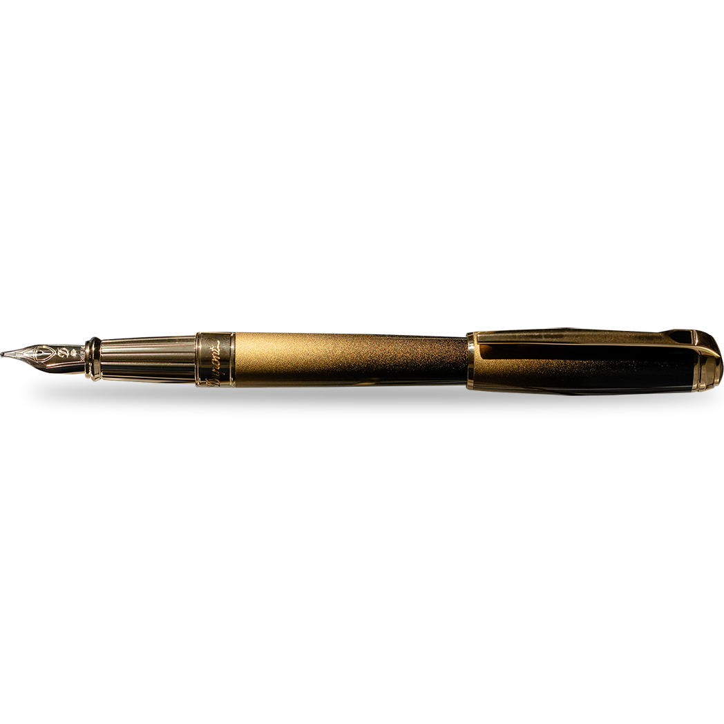 S T Dupont Line D Fountain Pen - Sunburst Black - Yellow Gold Trim (USA Exclusive Edition)-Pen Boutique Ltd