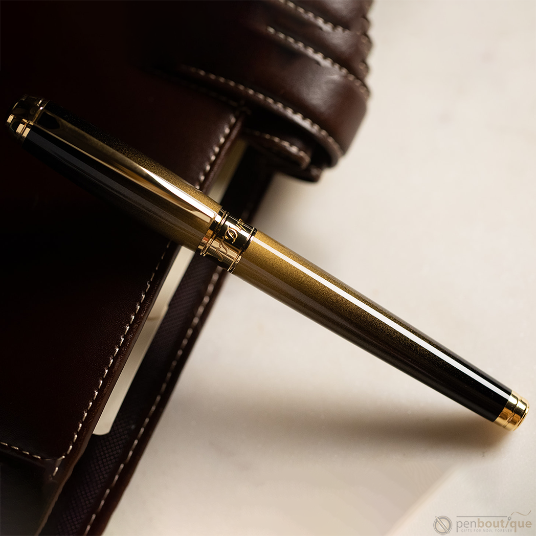 S T Dupont Line D Fountain Pen - Sunburst Black - Yellow Gold Trim (USA Exclusive Edition)-Pen Boutique Ltd