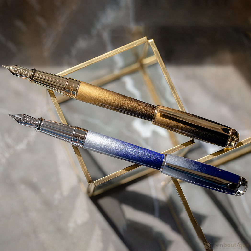 S T Dupont Line D Fountain Pen - Starburst Blue - Palladium Trim (USA Exclusive Edition)-Pen Boutique Ltd
