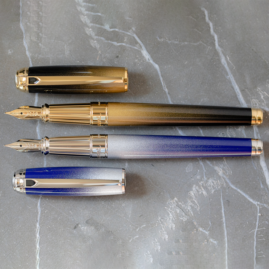 S T Dupont Line D Fountain Pen - Sunburst Black - Yellow Gold Trim (USA Exclusive Edition)-Pen Boutique Ltd