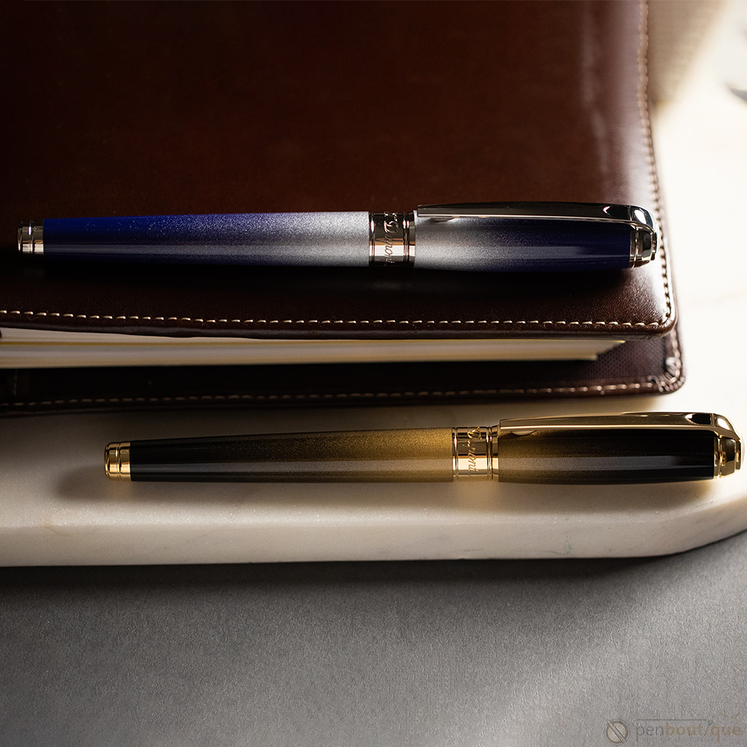 S T Dupont Line D Fountain Pen - Sunburst Black - Yellow Gold Trim (USA Exclusive Edition)-Pen Boutique Ltd