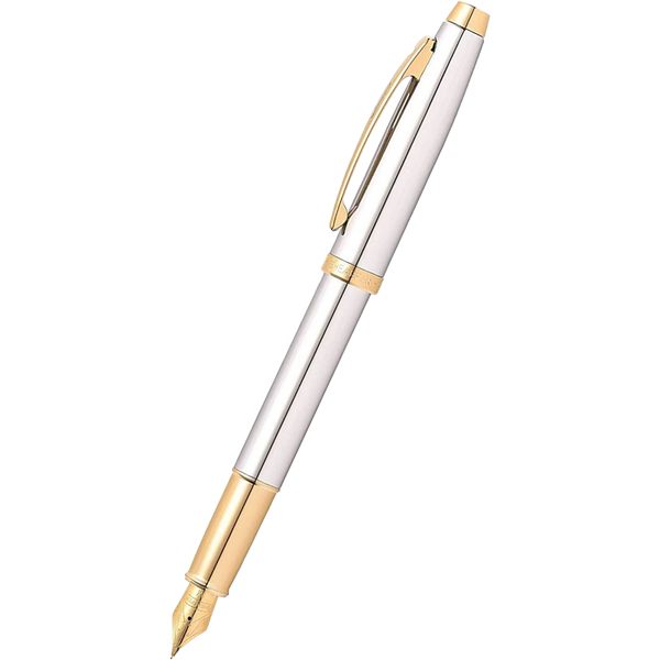 Sheaffer 100 Fountain Pen - Chrome w/Gold Tone - Stainless Steel Medium Nib-Pen Boutique Ltd