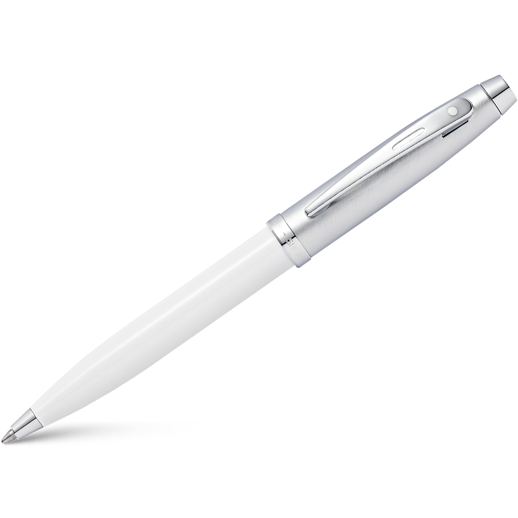 Sheaffer 100 Ballpoint Pen - White - Chrome Trim (Blistercard)-Pen Boutique Ltd