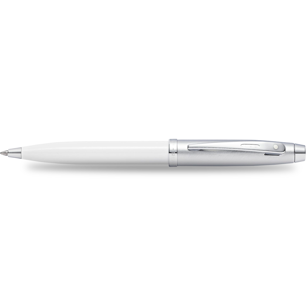 Sheaffer 100 Ballpoint Pen - White - Chrome Trim (Blistercard)-Pen Boutique Ltd
