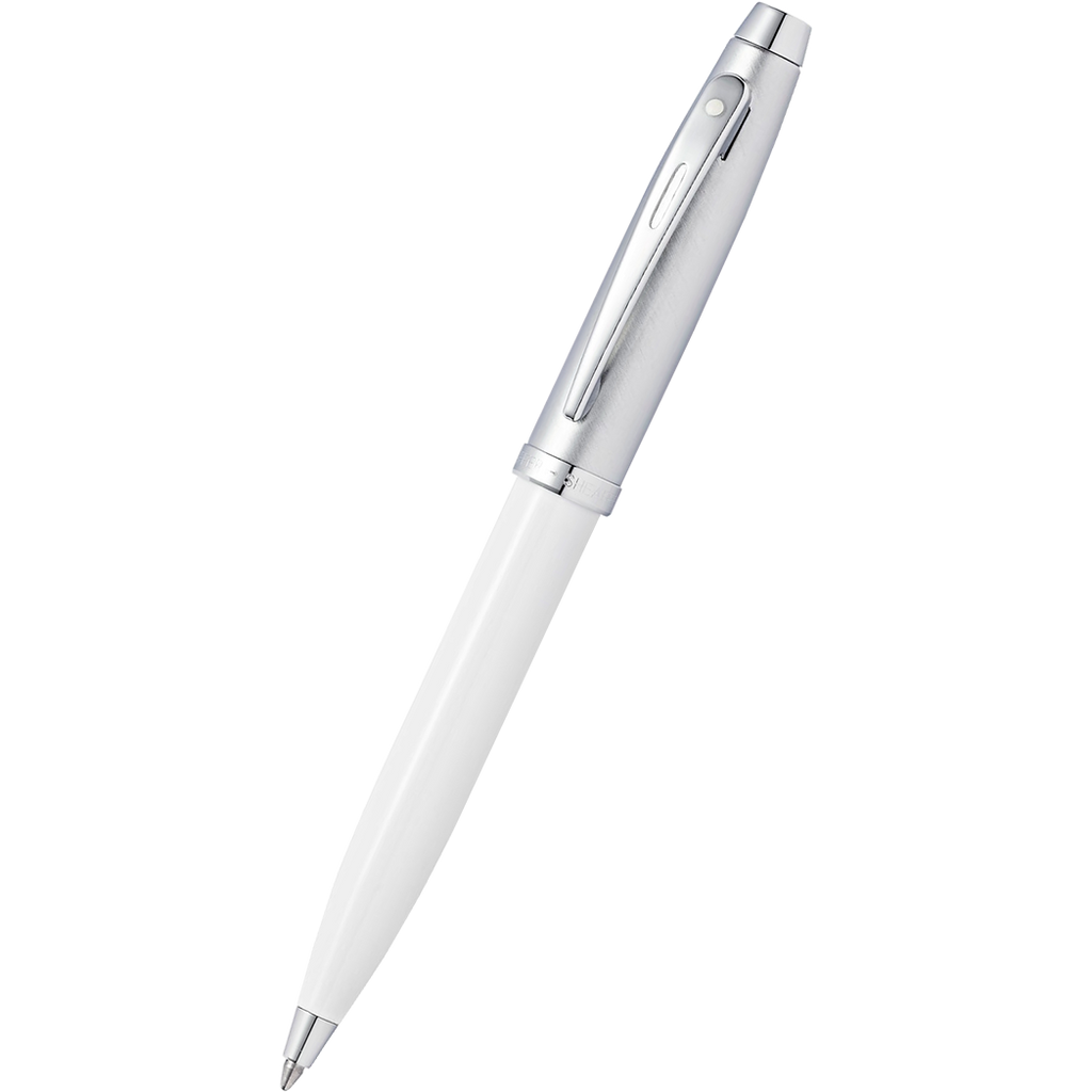 Sheaffer 100 Ballpoint Pen - White - Chrome Trim (Blistercard)-Pen Boutique Ltd