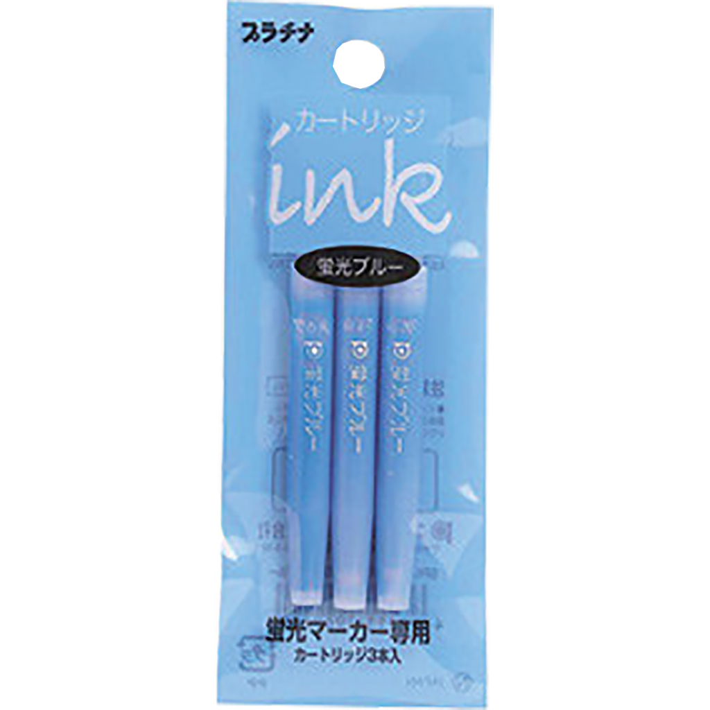 Platinum Preppy Highlighter Ink Cartridge - Blue (3 per pack)-Pen Boutique Ltd